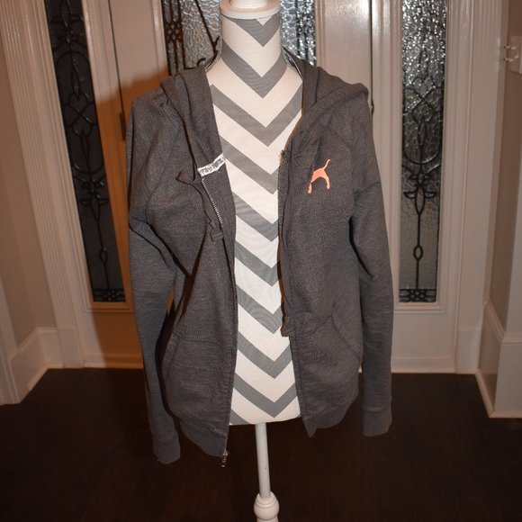 PINK Victoria's Secret Tops - PINK Victoria's Secret Grey Hoodie Jacket
